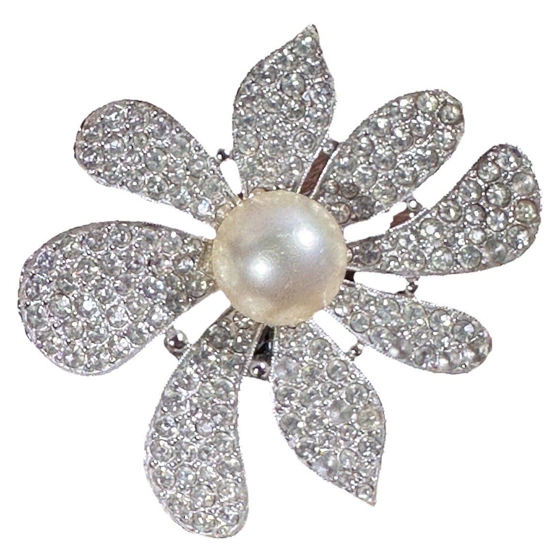 Vintage Marvella Faux Pearl And Flower Petals Rhinestone Silver Tone 2 29$